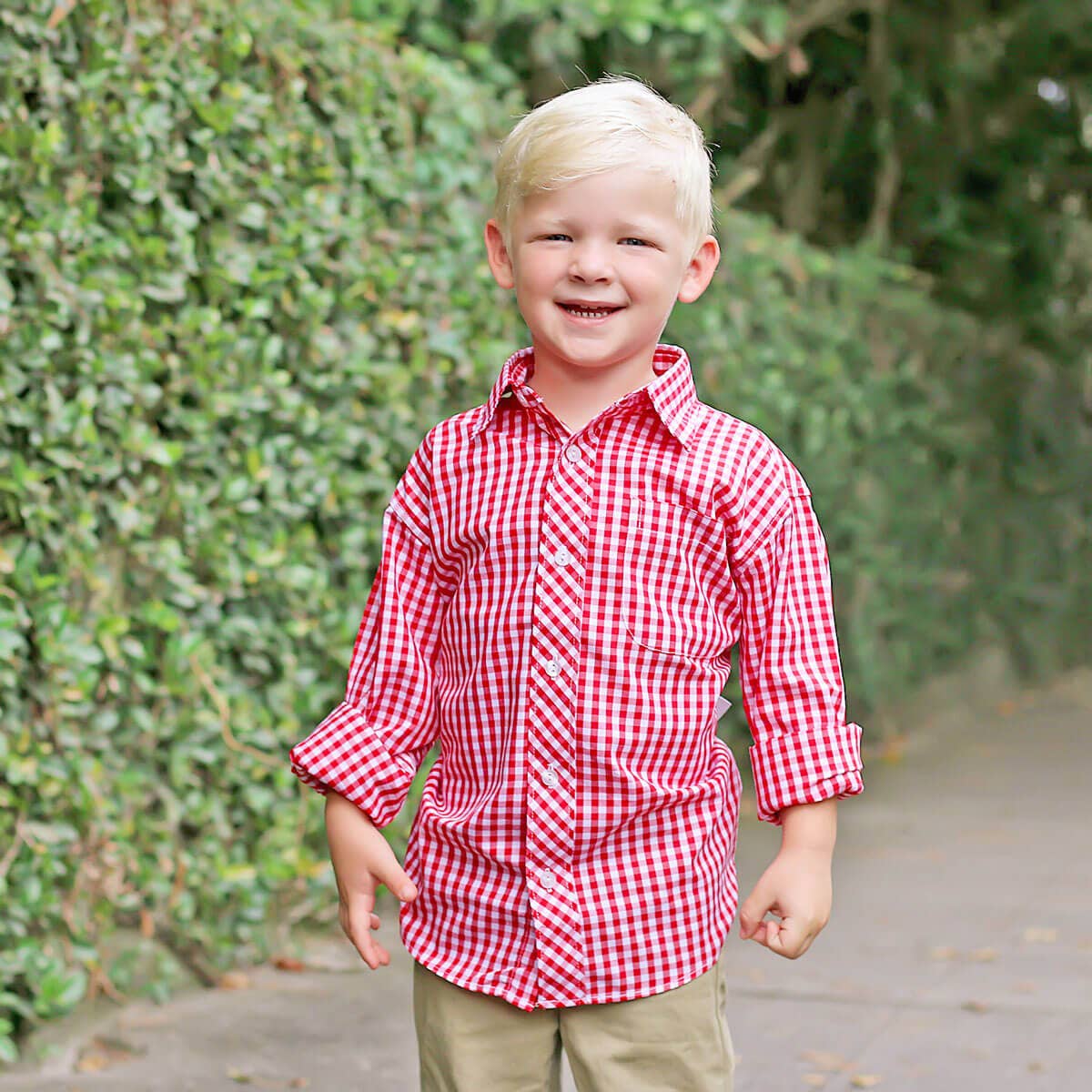 Long Sleeve Red Gingham Button Down