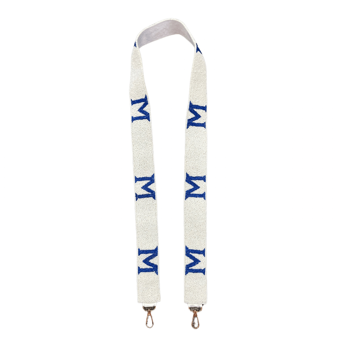 M white and blue strap