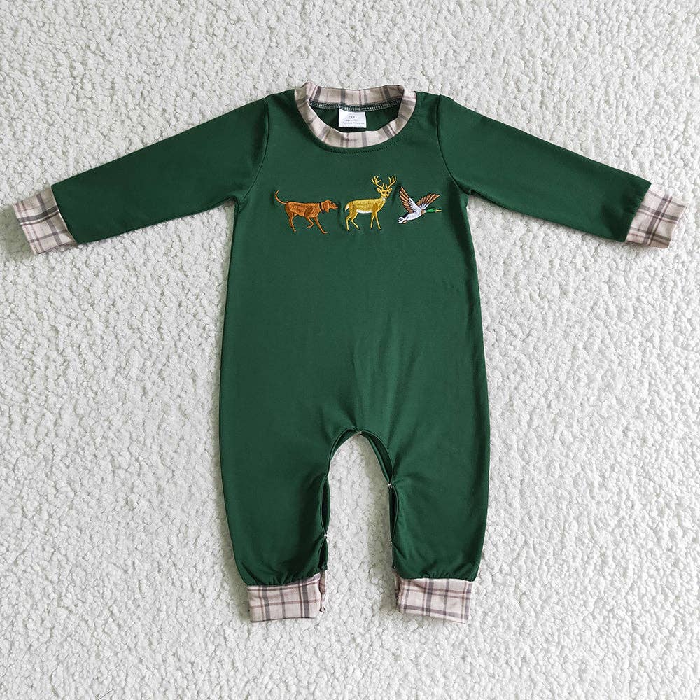 Baby boys duck deer dog hunting fall rompers: 0-3M