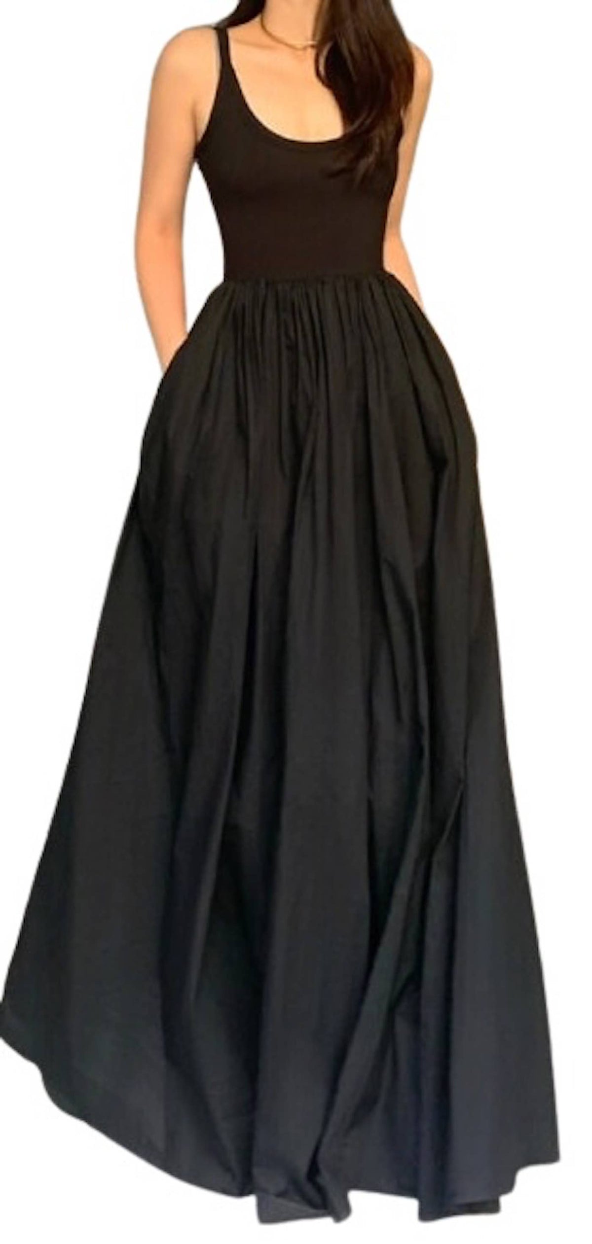 Knit-Woven Cami Maxi Dress with Pockets: