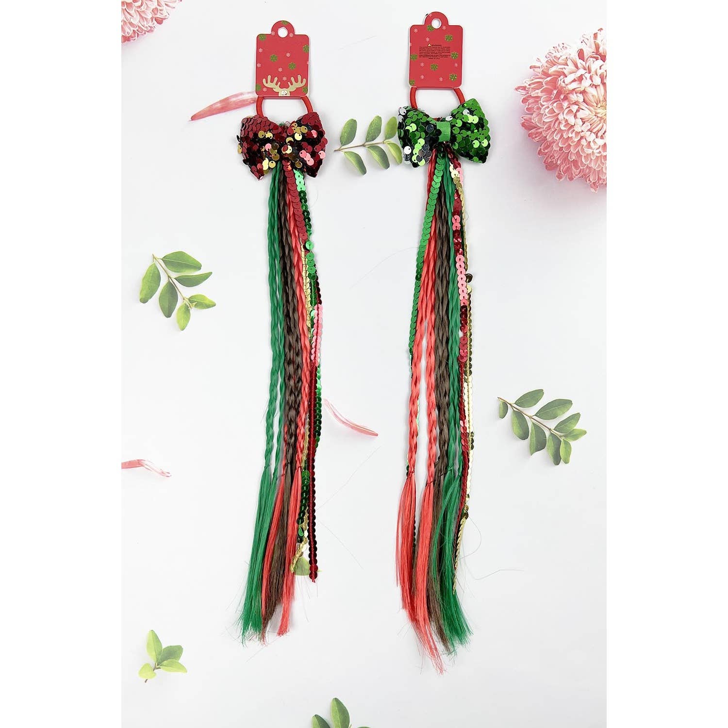 CHRISTMAS THEME SYNTHETIC BRAIDED HAIR WITH SEQUINS BOW
