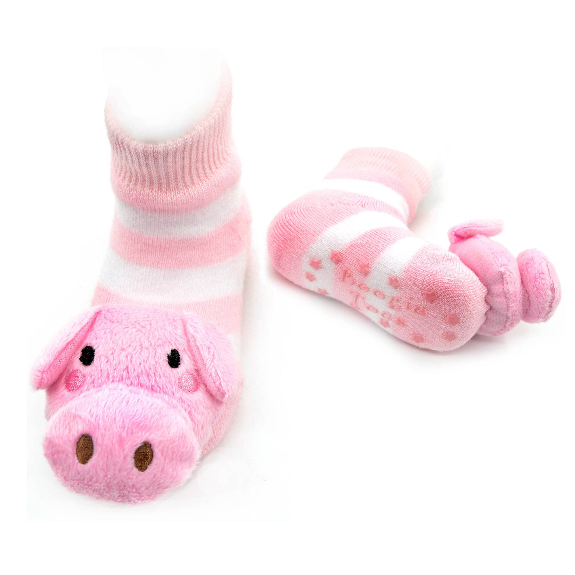 Pink and White Pig Boogie Toes Rattle Socks: 0 - 1 Y