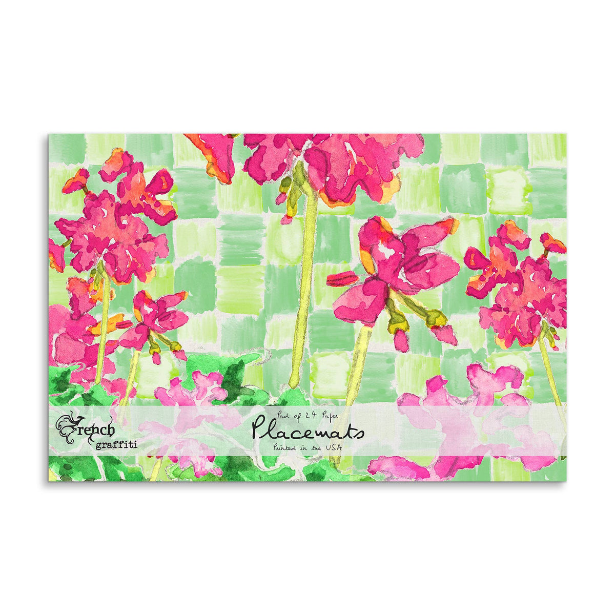 Pink Geraniums with Green Checks Paper Placemats