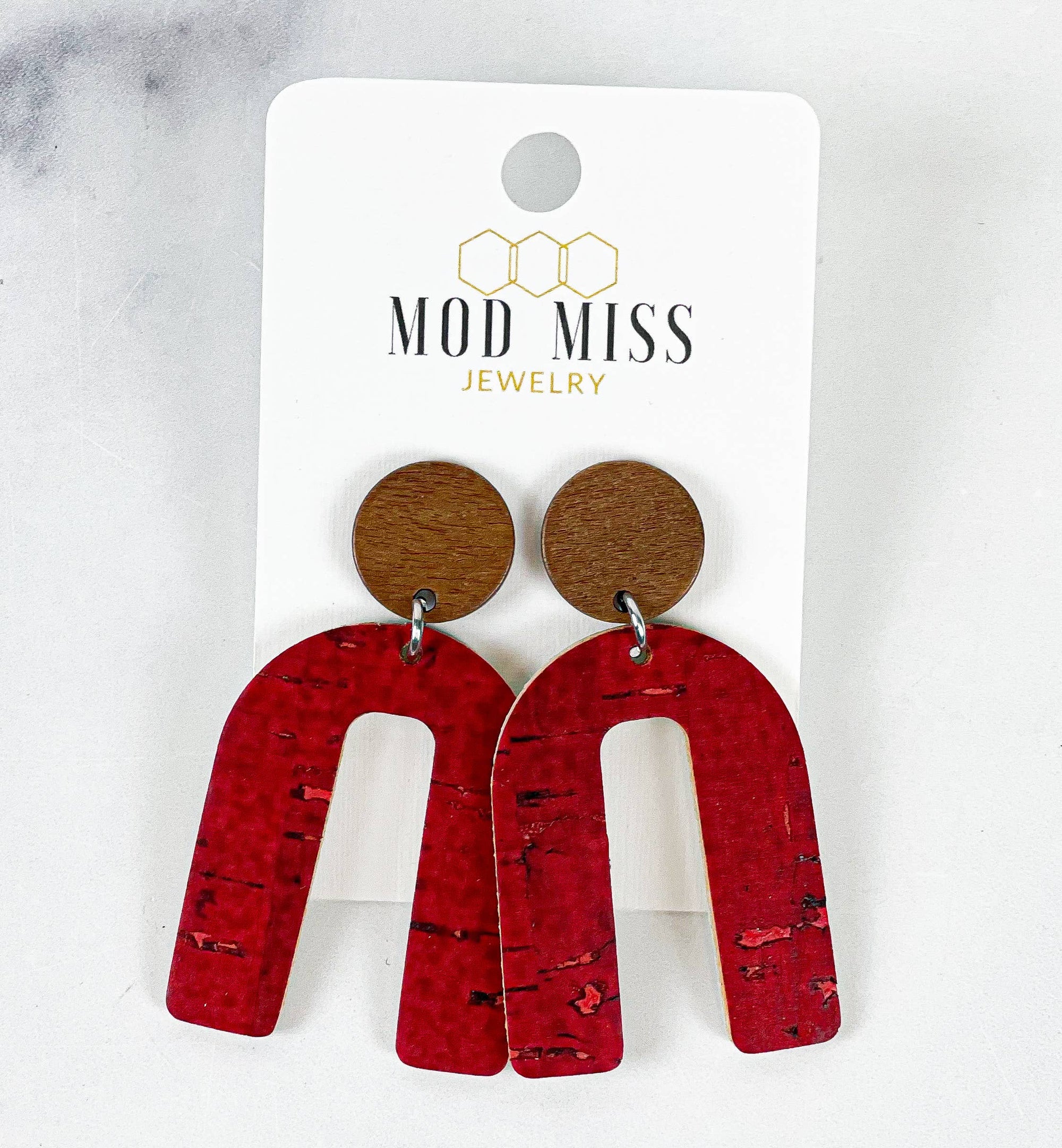 Cork+Leather Arch Earring "Red ''