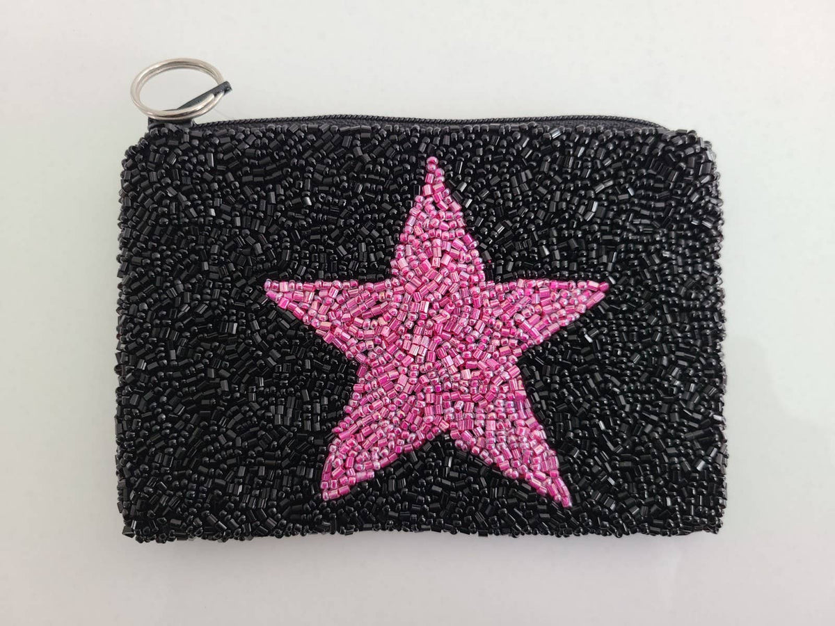 Pink Star Beaded Coin Purse