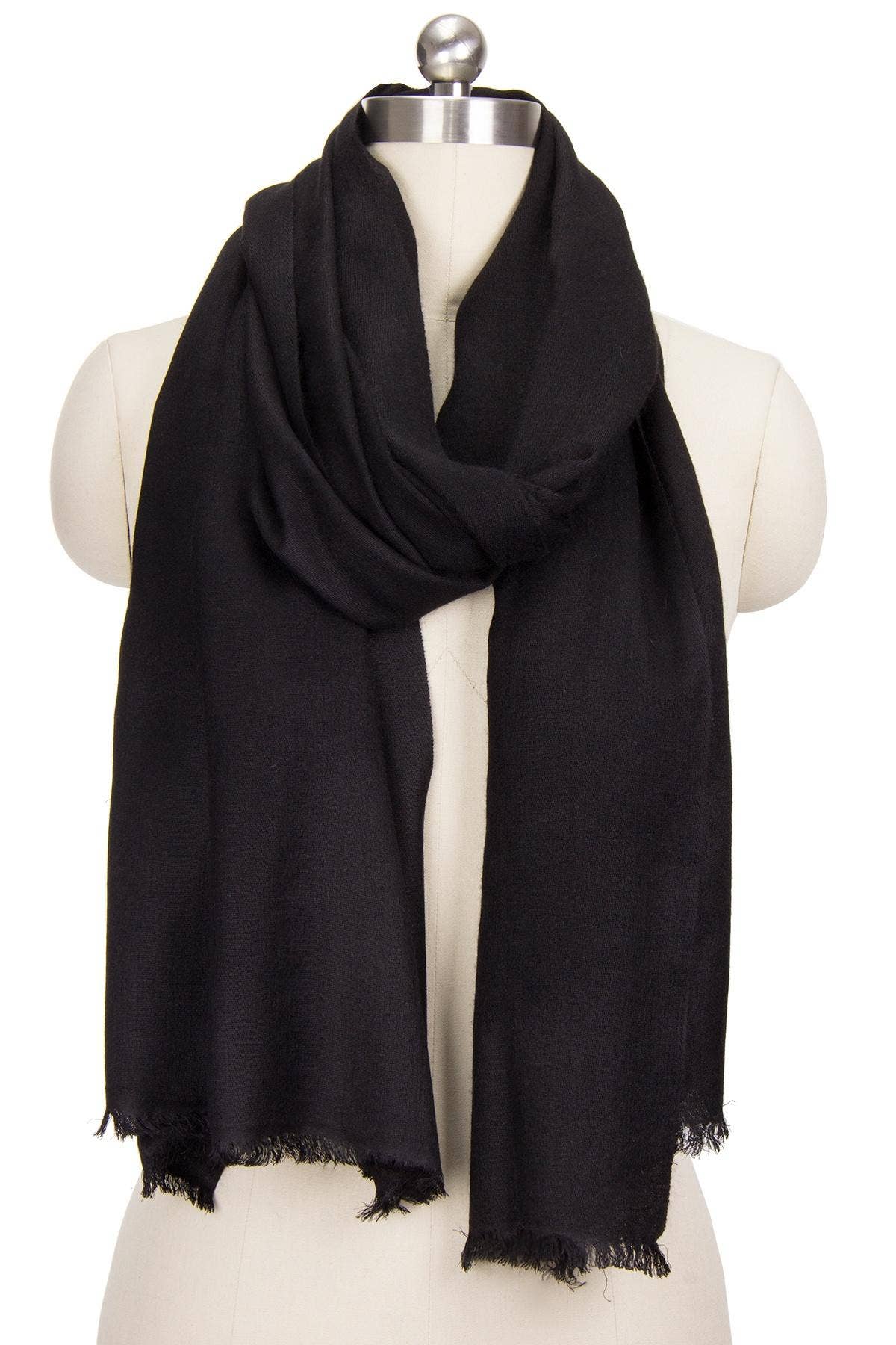 Cashmere Silk A Scarf With Eyelash Fringe: Black