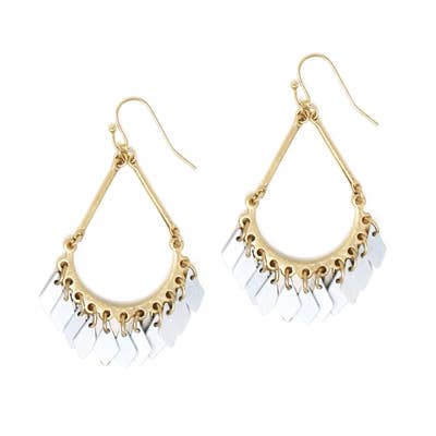 Worn Gold Teardrop with White Color Coated Metal Earring