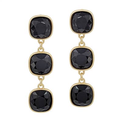 Black Crystal Triple Drop 2" Earring