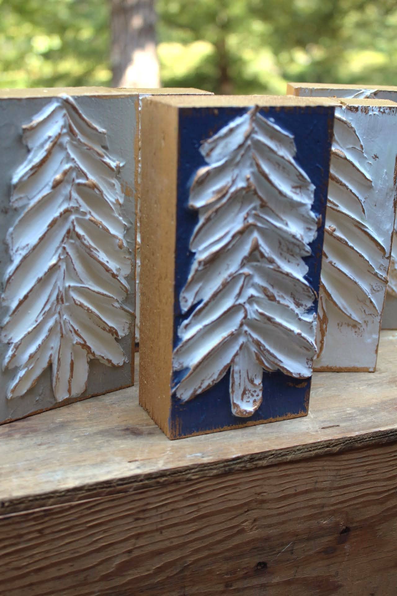 3x6 Christmas Tree handmade paint textured wood block