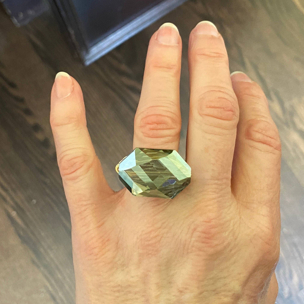 GREEN - Large Green Crystal Ring Wire Wrapped Silver Statement Ring