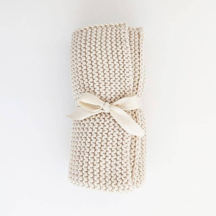 Natural Garter Garter Stitch Knit Blanket: 24" x 24"