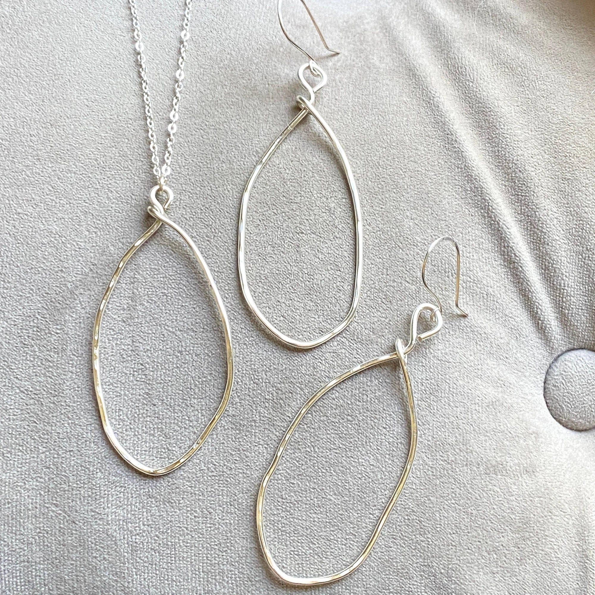 Silver - Oval Hoop Necklace and Earring Set Gift