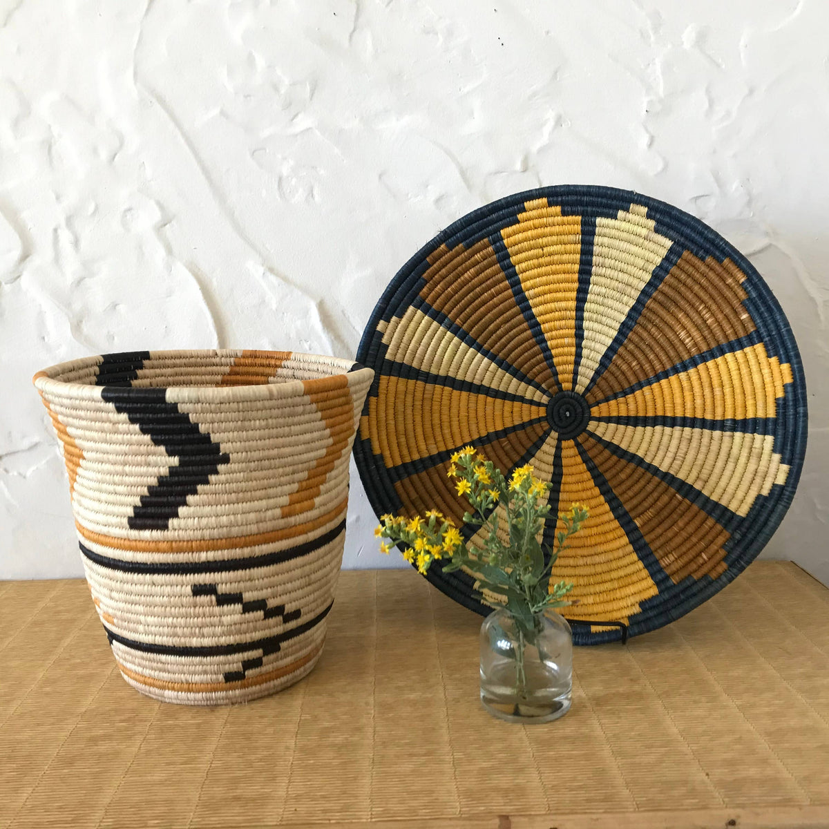 Blue, Brown &amp; Mustard Large Basket