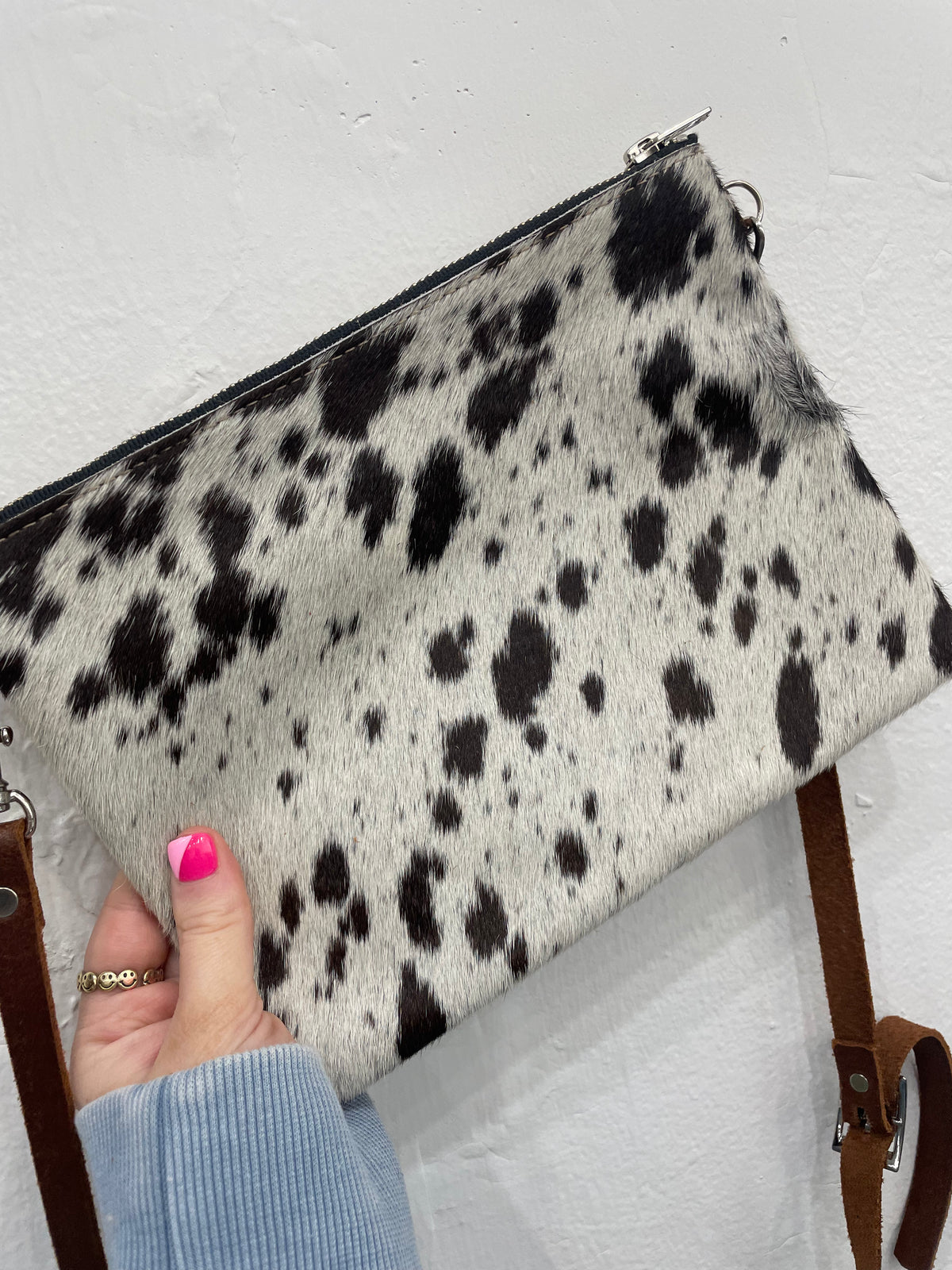 Faux Fur &amp; Leather Purse with Back Zipper