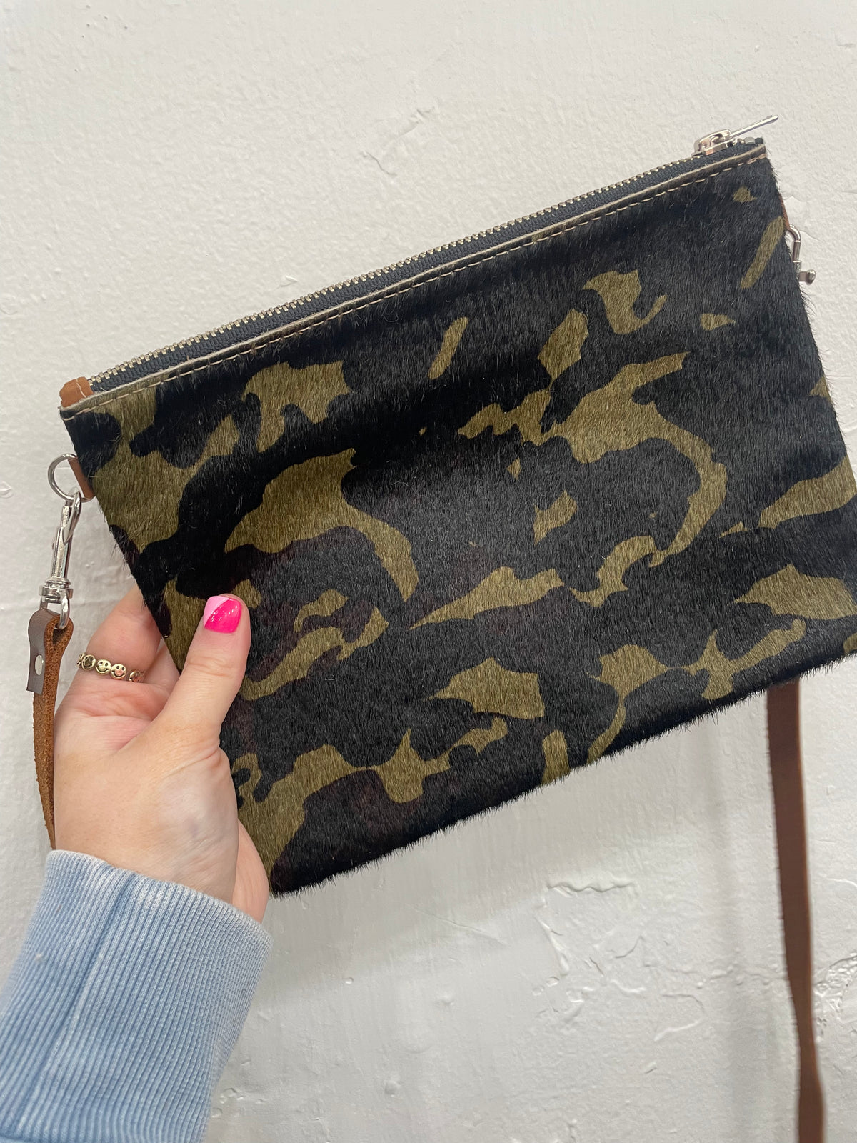 Faux Fur &amp; Leather Purse with Back Zipper