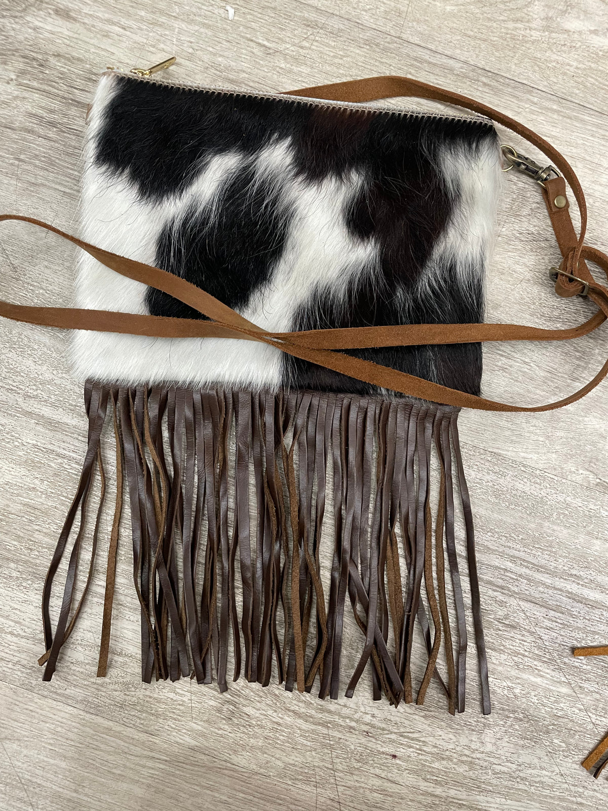Leather Fringe &amp; Faux Fur Purse