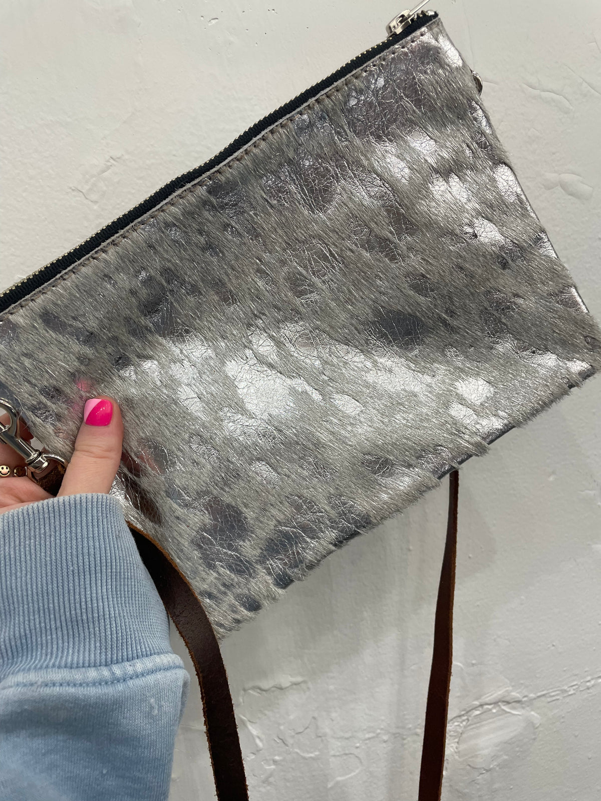 Faux Fur &amp; Leather Purse with Back Zipper