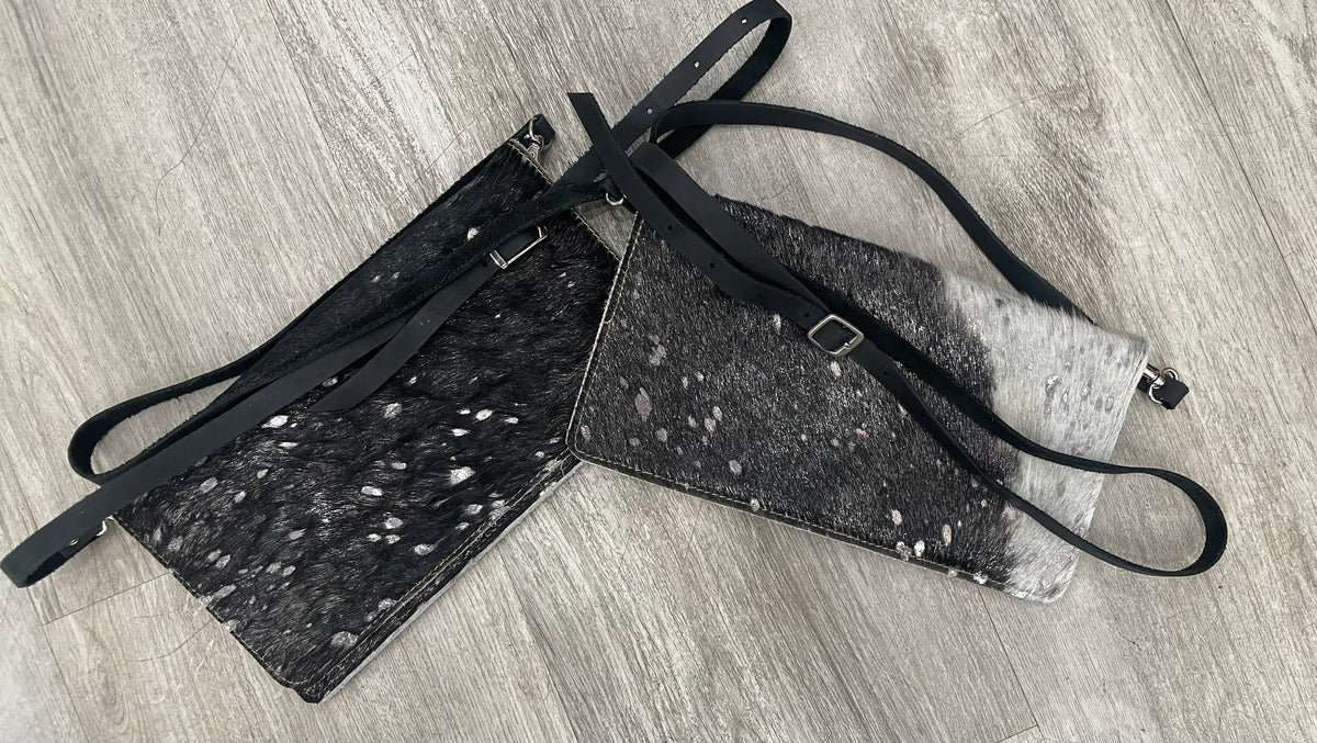 Faux Fur &amp; Black Leather Strap Purse