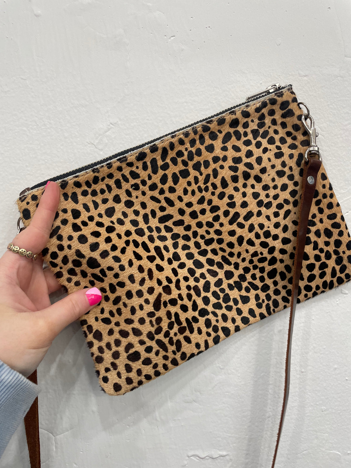 Faux Fur &amp; Leather Purse with Back Zipper
