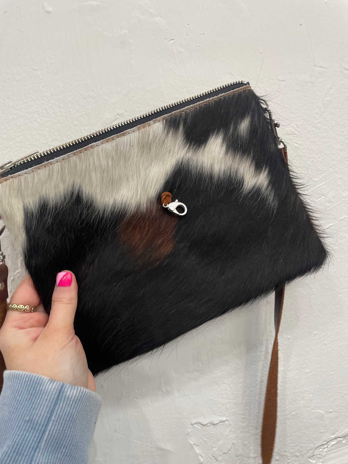 Faux Fur &amp; Leather Purse with Back Zipper