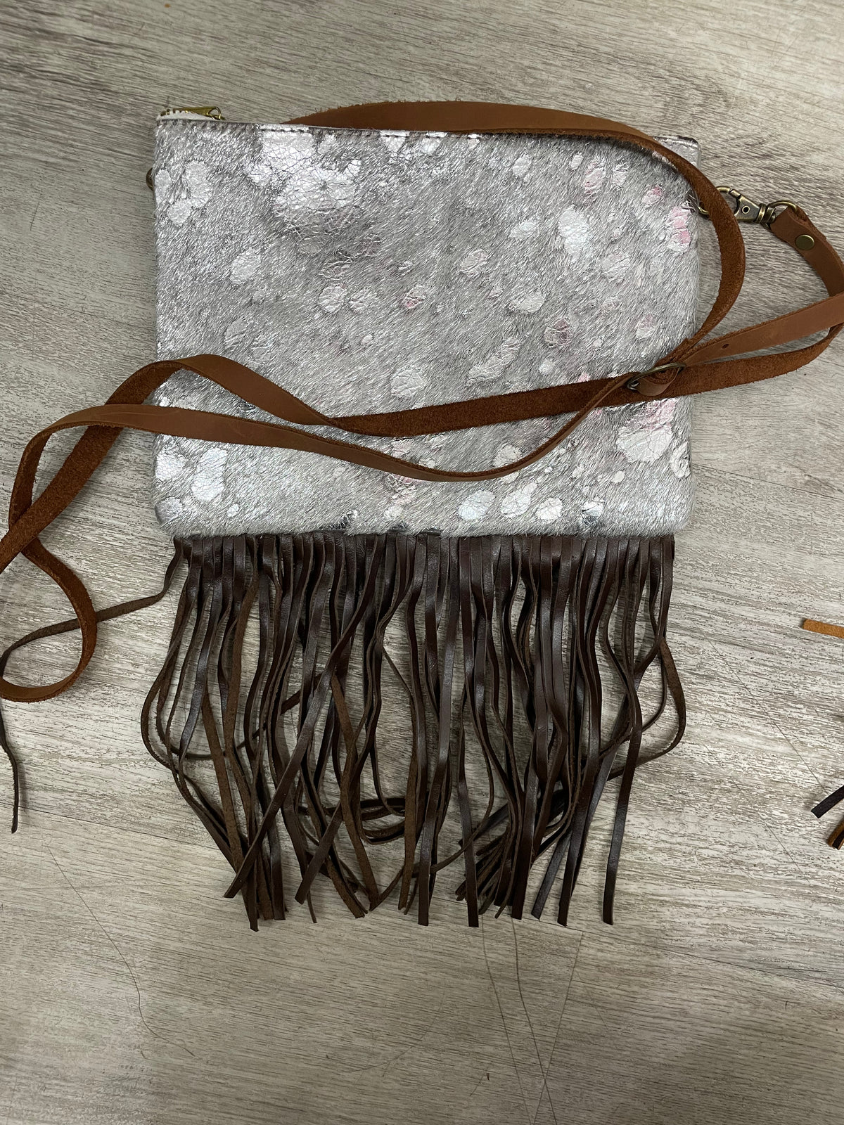 Leather Fringe &amp; Faux Fur Purse