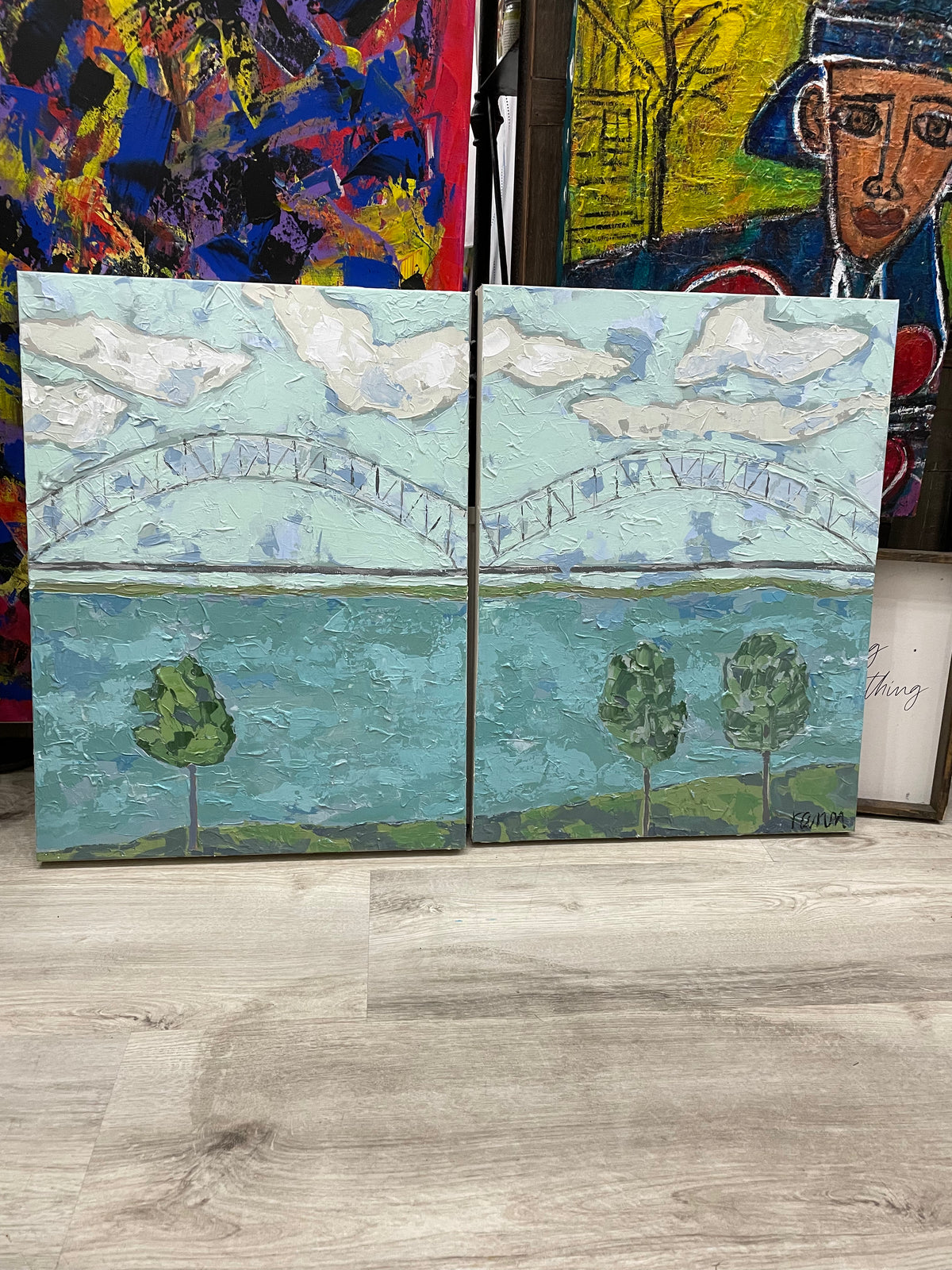 "Memphis Bridge Deptych" Original by Rita Woodward