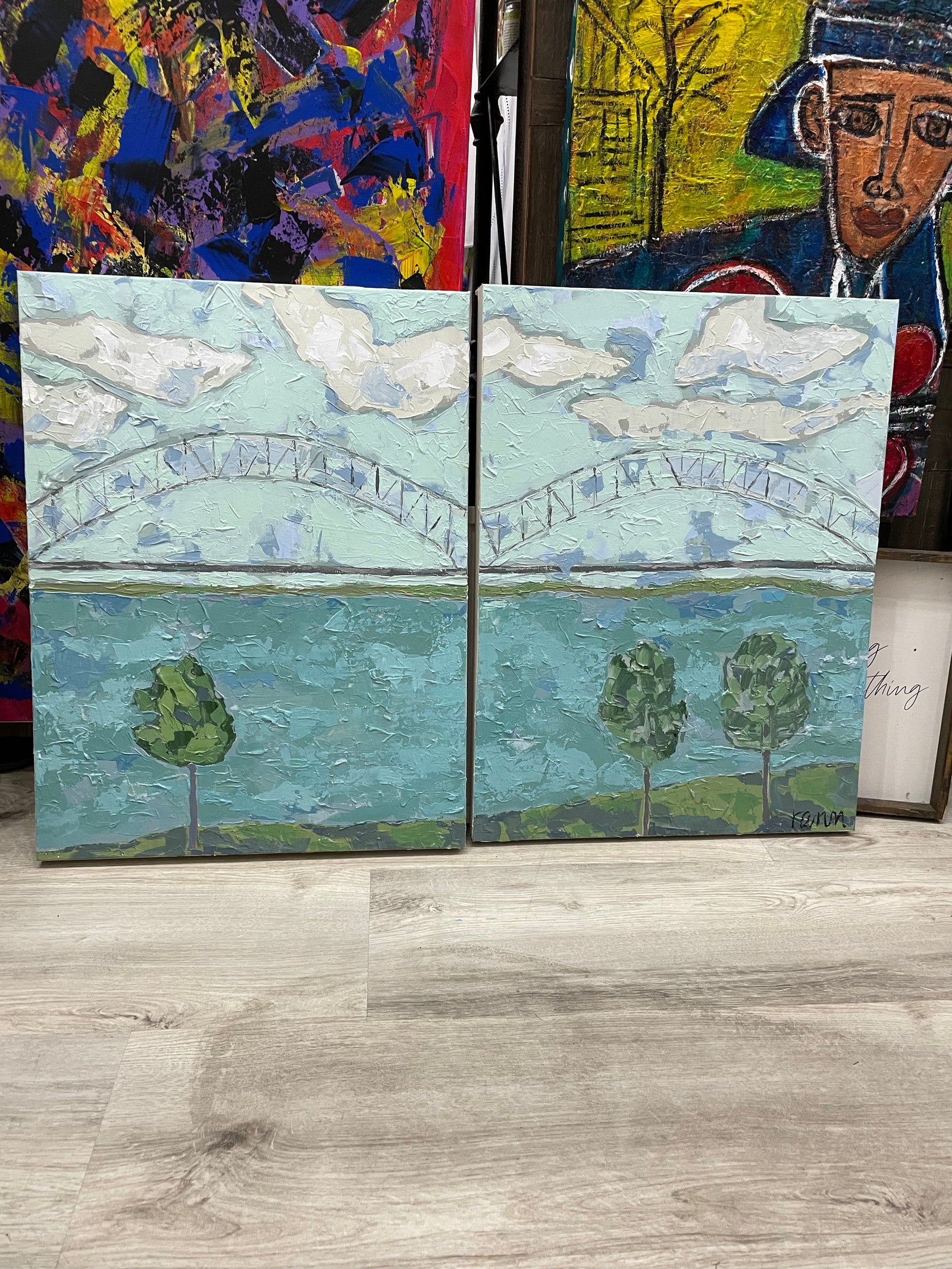 "Memphis Bridge Deptych" Original by Rita Woodward